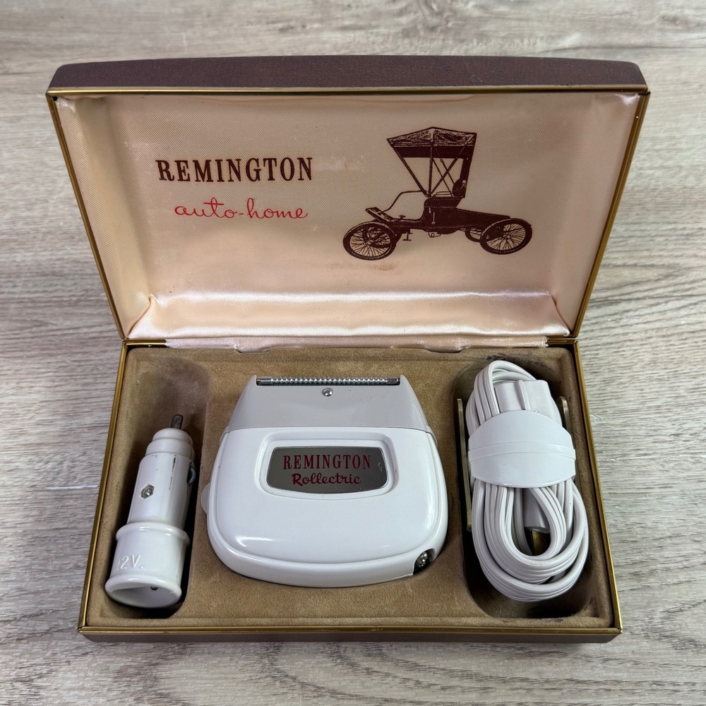 Vintage Remington Rollectric Auto-Home Electric Shaver Set with Case 12V 110V OS